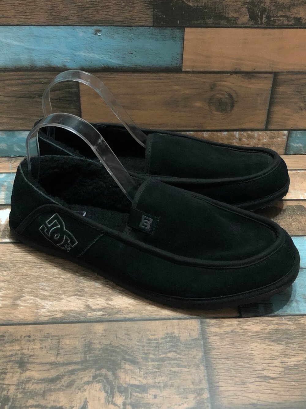 DC Shoes Moccasin Slippers Slip On 303321 Men's Size 12 Black Leather Uppers
